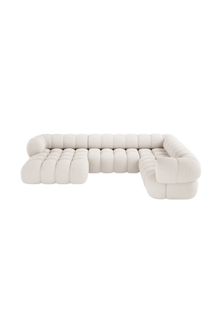 Canapé d'angle droit panoramique Maurice - Beige - 5 places - En tissu chenille