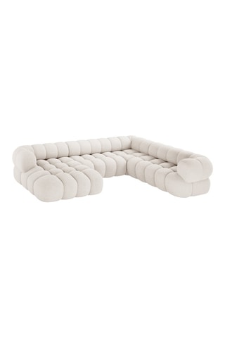 Canapé d'angle droit panoramique Maurice - Beige - 5 places - En tissu chenille