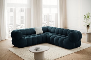 Canapé d'angle modulaire Maurice - Bleu pétrole - 5 places - Toucher velours