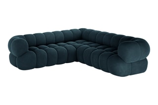Canapé d'angle modulaire Maurice - Bleu pétrole - 5 places - Toucher velours