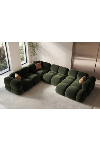 Canapé d'angle gauche panoramique Loretto - Vert olive - 5 places - Toucher velours