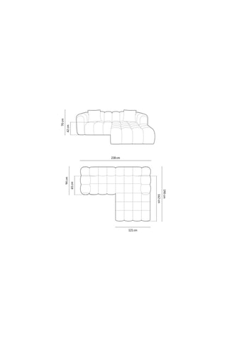 Canapé d'angle droit modulaire Astro - Bleu roi - 3 places - En tissu velours