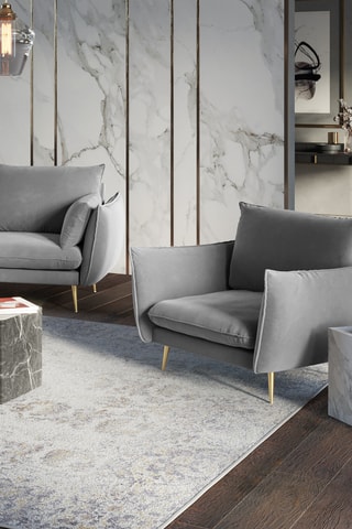 Fauteuil - Gris - En tissu velours