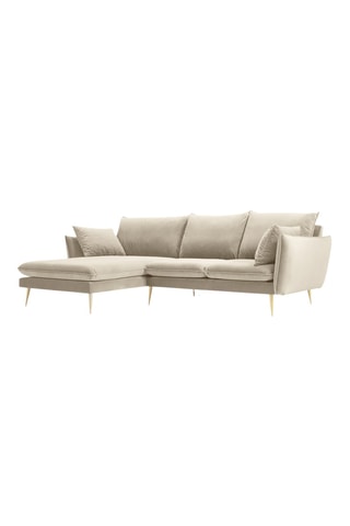 Canapé d'angle gauche - Beige - 5 places - En tissu velours