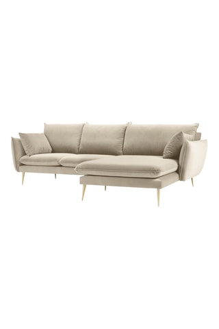 Canapé d'angle droit - Beige - 5 places - En tissu velours