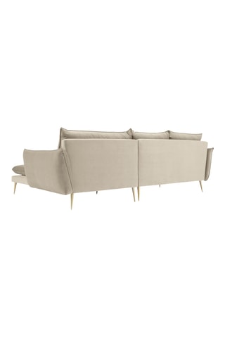 Canapé d'angle droit - Beige - 5 places - En tissu velours