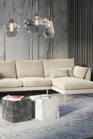 Canapé d'angle droit - Beige - 5 places - En tissu velours