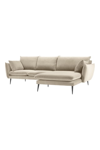 Canapé d'angle droit - Beige - 5 places - En tissu velours