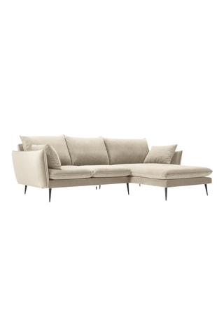 Canapé d'angle droit - Beige - 5 places - En tissu velours