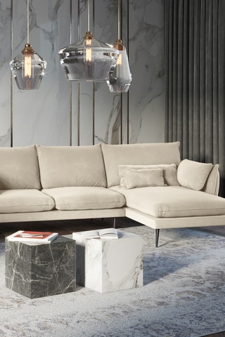 Canapé d'angle droit - Beige - 5 places - En tissu velours