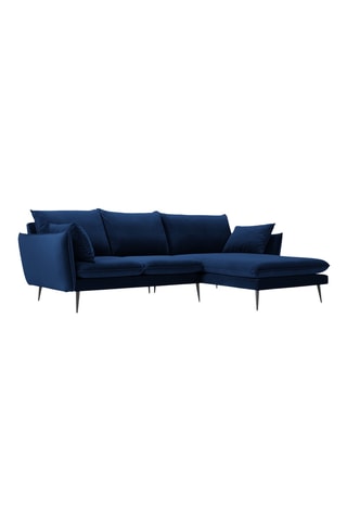 Canapé d'angle droit - Bleu marine - 5 places - En tissu velours