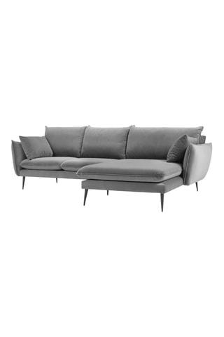 Canapé d'angle droit - Gris - 5 places - En tissu velours