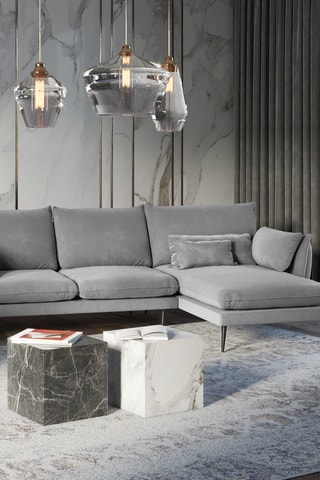 Canapé d'angle droit - Gris - 5 places - En tissu velours