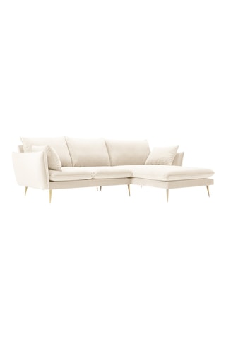 Canapé d'angle droit - Beige - 5 places - En tissu velours