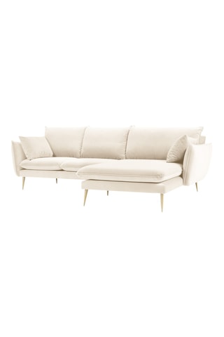 Canapé d'angle droit - Beige - 5 places - En tissu velours