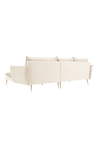 Canapé d'angle droit - Beige - 5 places - En tissu velours