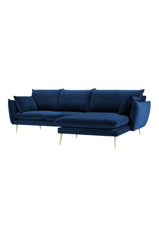 Canapé d'angle droit - Bleu marine - 5 places - En tissu velours