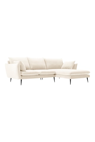 Canapé d'angle droit - Beige - 5 places - En tissu velours