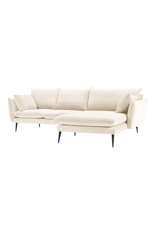 Canapé d'angle droit - Beige - 5 places - En tissu velours