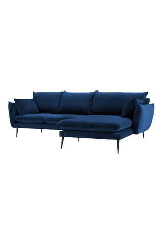 Canapé d'angle droit - Bleu marine - 5 places - En tissu velours