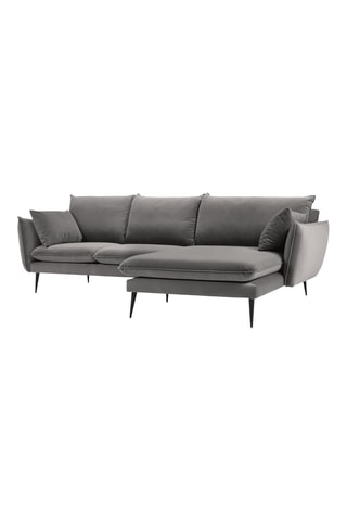 Canapé d'angle droit - Gris - 5 places - En tissu velours