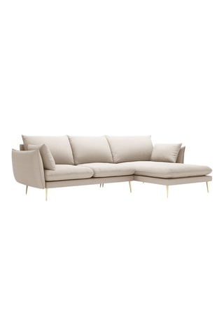 Canapé d'angle droit - Beige - 5 places - En tissu structuré