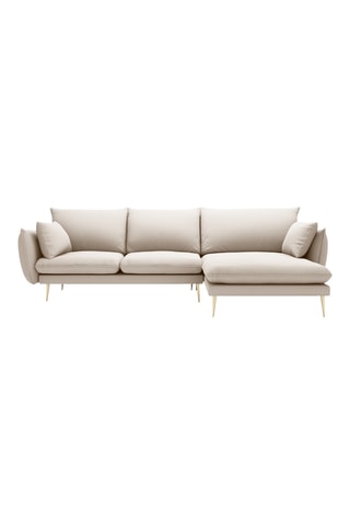 Canapé d'angle droit - Beige - 5 places - En tissu structuré