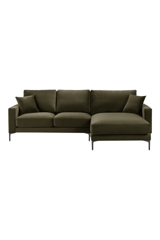 Canapé d'angle droit - Kaki - 4 places - En tissu velours