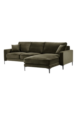 Canapé d'angle droit - Kaki - 4 places - En tissu velours