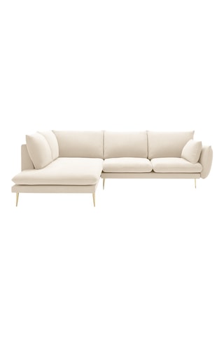 Canapé d'angle gauche - Beige - 5 places - En tissu velours