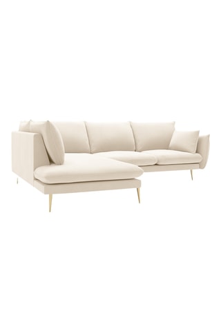 Canapé d'angle gauche - Beige - 5 places - En tissu velours