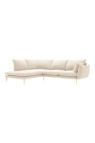 Canapé d'angle gauche - Beige - 5 places - En tissu velours