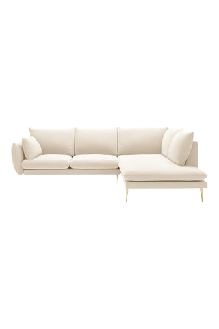 Canapé d'angle droit - Beige - 5 places - En tissu velours