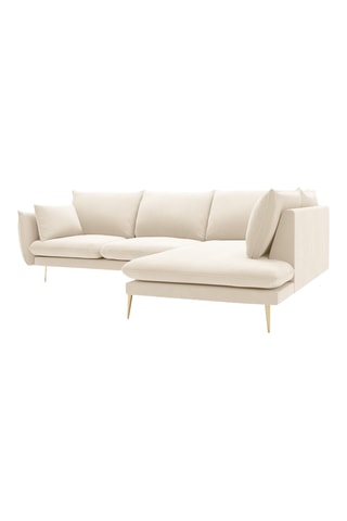 Canapé d'angle droit - Beige - 5 places - En tissu velours