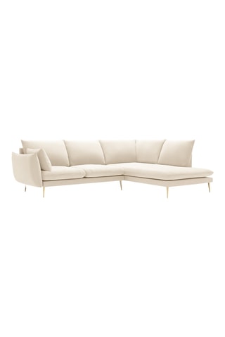 Canapé d'angle droit - Beige - 5 places - En tissu velours