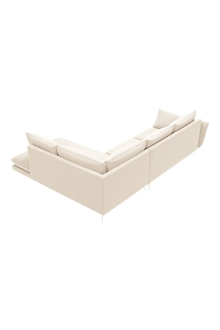 Canapé d'angle droit - Beige - 5 places - En tissu velours