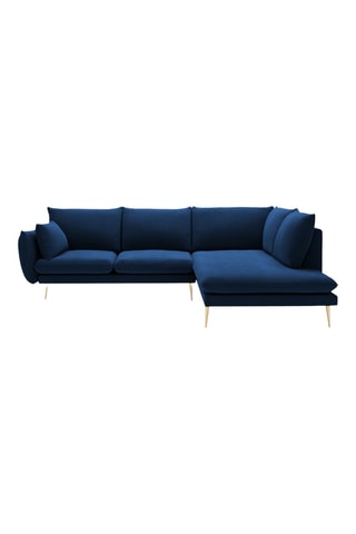 Canapé d'angle droit - Bleu marine - 5 places - En tissu velours