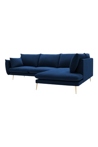 Canapé d'angle droit - Bleu marine - 5 places - En tissu velours