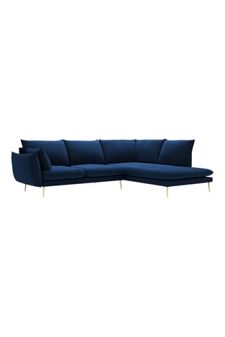 Canapé d'angle droit - Bleu marine - 5 places - En tissu velours
