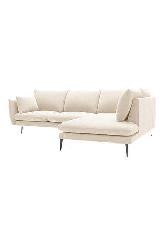Canapé d'angle droit - Beige - 5 places - En tissu velours