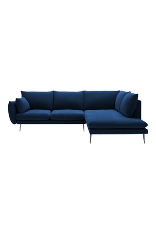 Canapé d'angle droit - Bleu marine - 5 places - En tissu velours