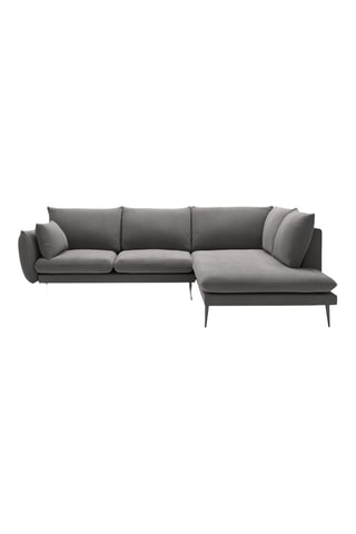 Canapé d'angle droit - Gris - 5 places - En tissu velours