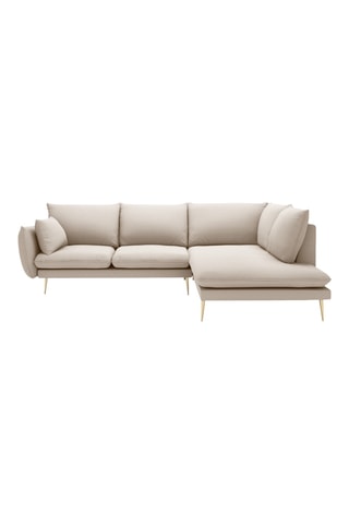 Canapé d'angle droit - Beige - 5 places - En tissu structuré