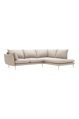 Canapé d'angle droit - Beige - 5 places - En tissu structuré