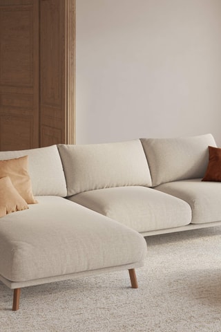 Canapé d'angle gauche - Beige - 4 places - En tissu velouté