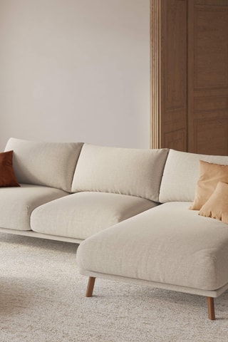 Canapé d'angle droit - Beige - 4 places - En tissu velouté