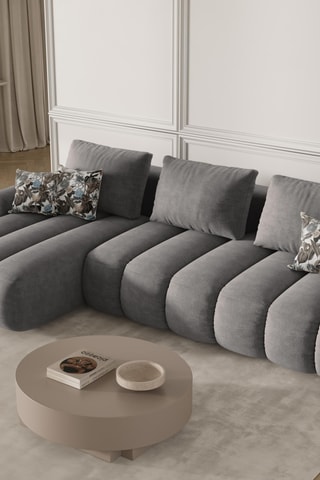 Canapé d'angle gauche convertible - Gris - 3 places - En tissu velours
