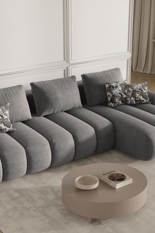 Canapé d'angle droit convertible - Gris - 3 places - En tissu velours