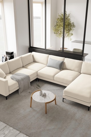 Canapé d'angle panoramique gauche - Beige - 6 places - En tissu velours