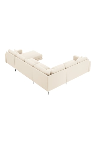 Canapé d'angle panoramique gauche - Beige - 6 places - En tissu velours